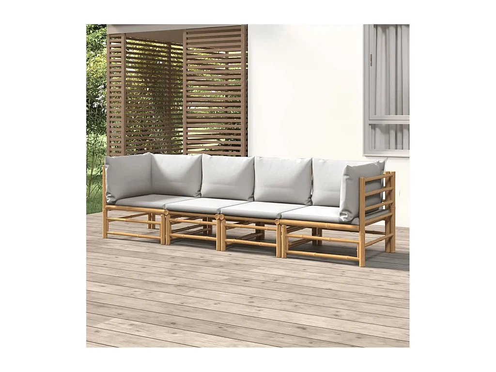 4-delige Loungeset met kussens bamboe lichtgrijs