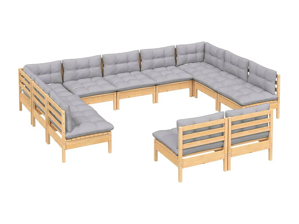 11peças conjunto lounge de jardim + almofadões cinza pinho maciço