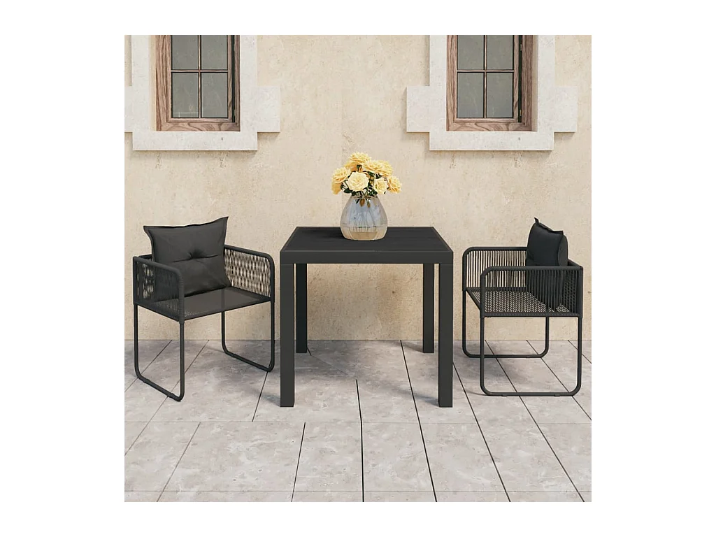 3 peças conjunto de jantar para jardim vime de PVC preto