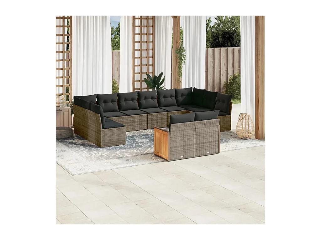 Salon de jardin 11 pièces avec coussins gris résine tressée