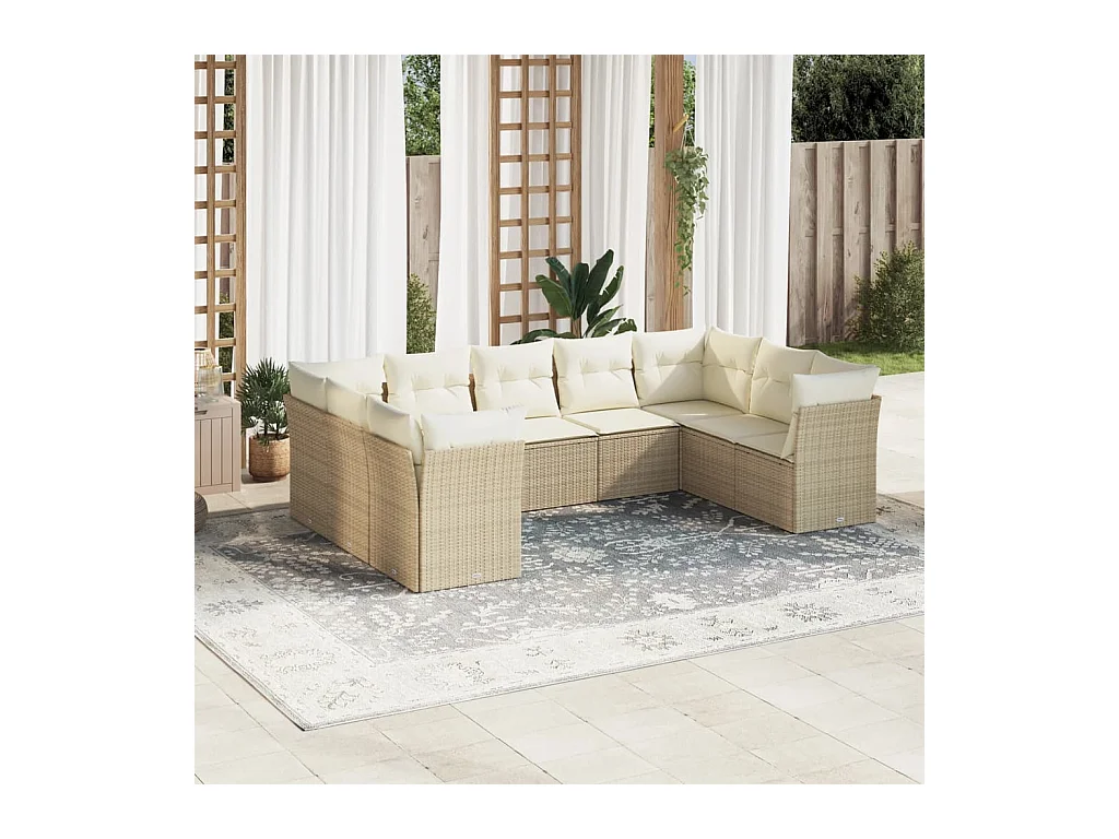 Salon de jardin avec coussins 9 pièces beige résine tressée