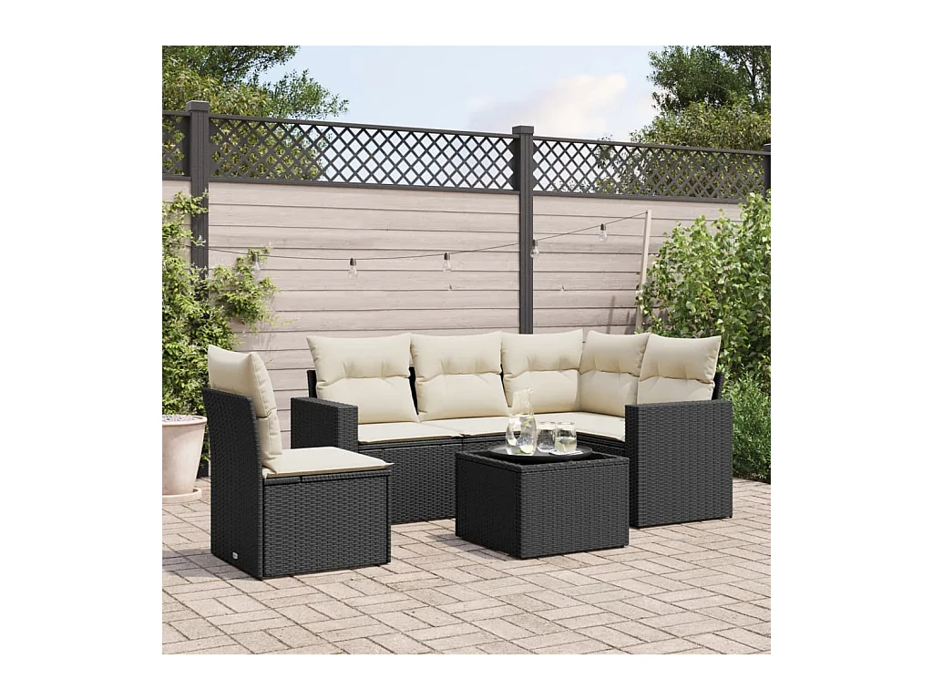Salon de jardin 6 pièces avec coussins noir résine tressée