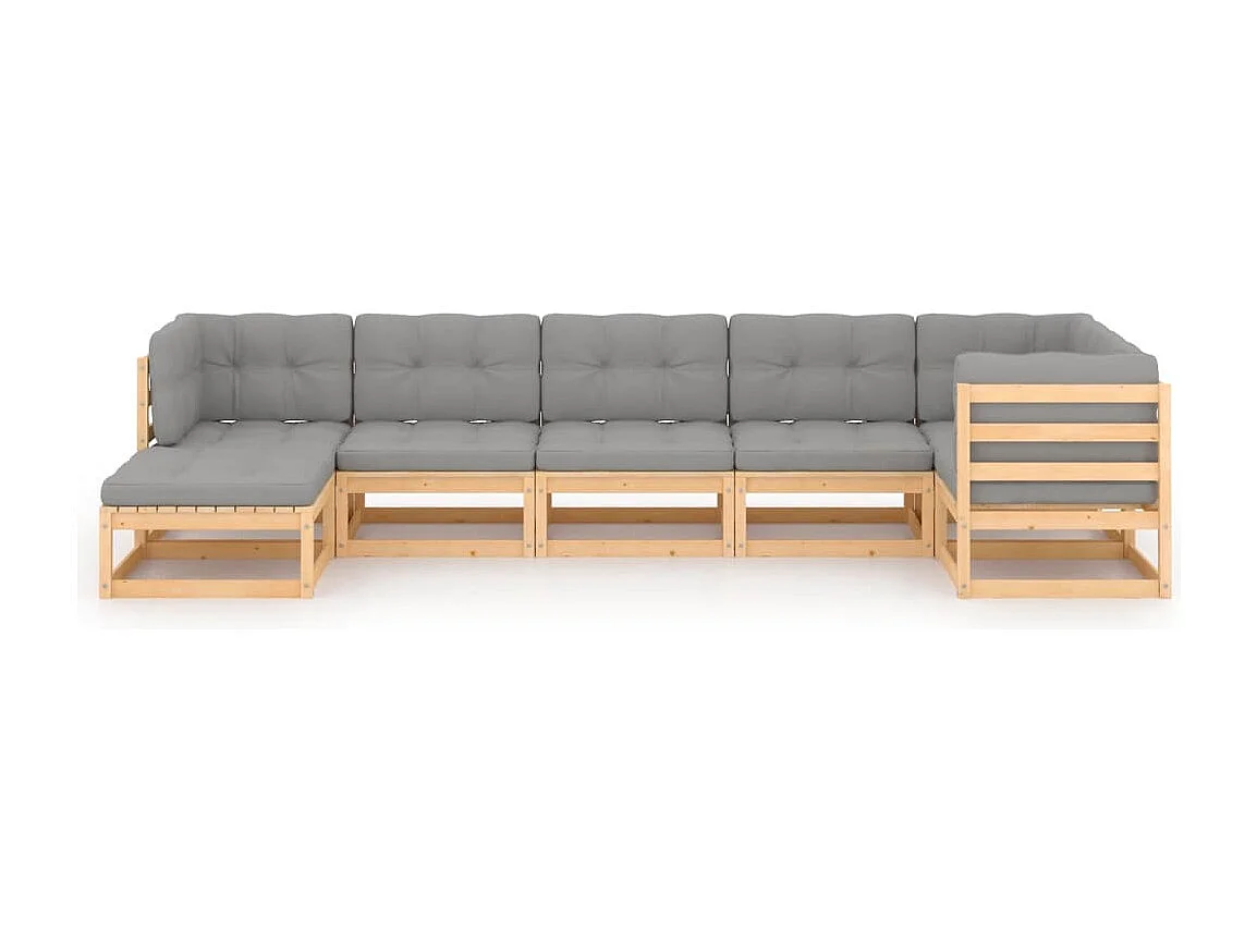 Salon de jardin 7 pièces avec coussins Bois de pin massif
