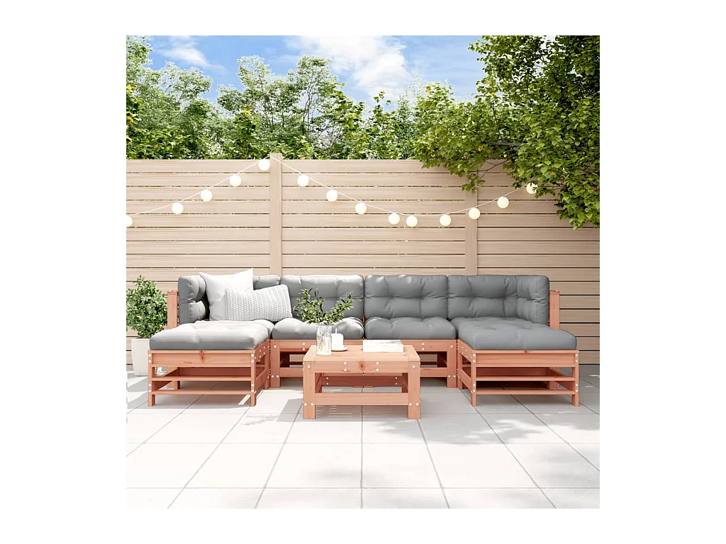 Salon de jardin 7 pièces avec coussins bois massif douglas