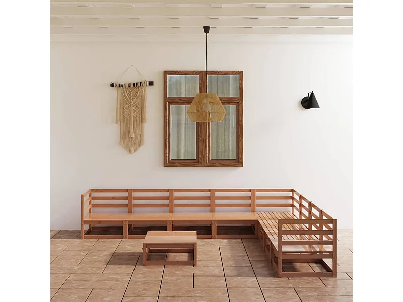 9 peças conjunto lounge de jardim pinho sólido castanho mel