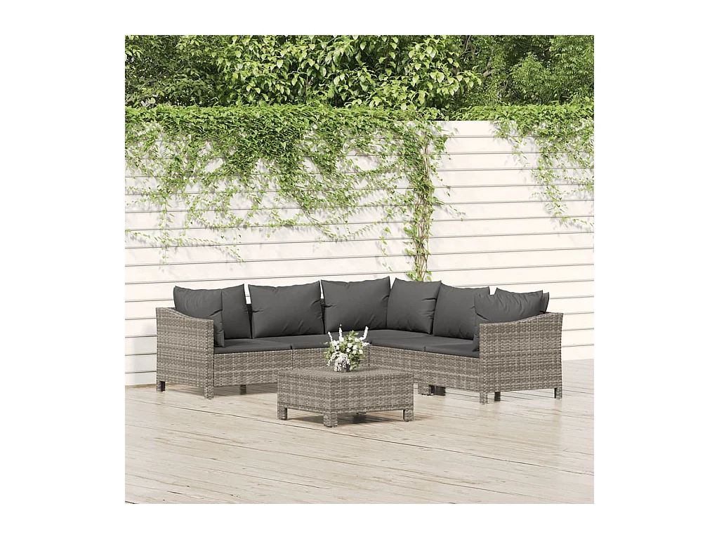 Salon de jardin 6 pièces avec coussins Gris Résine tressée