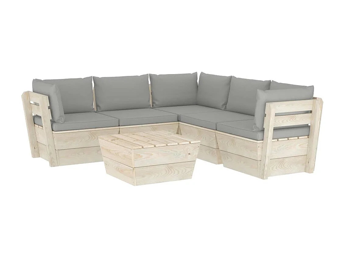 Salon de jardin palette 6 pièces avec coussins Épicéa imprégné