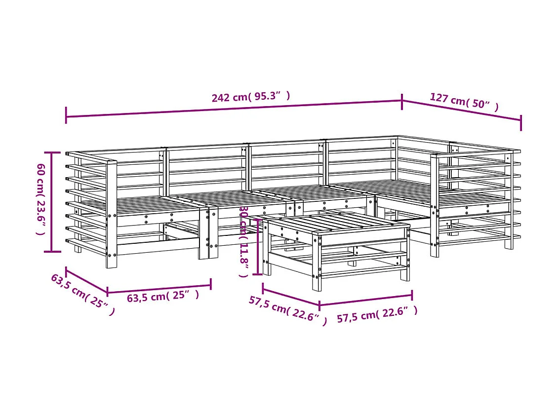 Juego de muebles de jardín 6 piezas madera maciza de pino