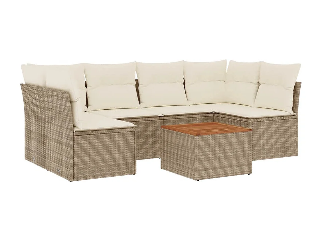Salon de jardin avec coussins 7 pièces beige résine tressée