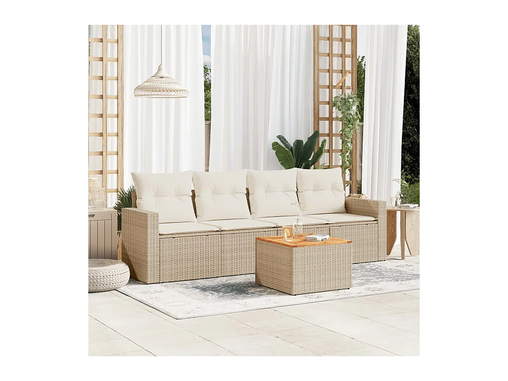 Salon de jardin avec coussins 5 pièces beige résine tressée