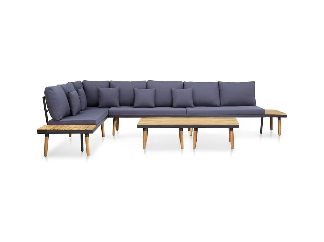 Salon de jardin 7 places avec coussins Acacia solide Marron