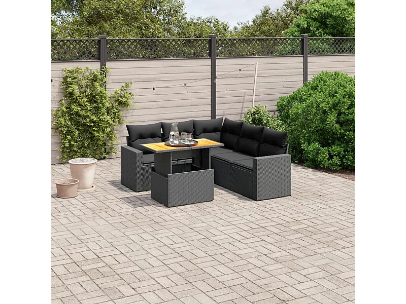 Salon de jardin 6 pièces avec coussins noir résine tressée
