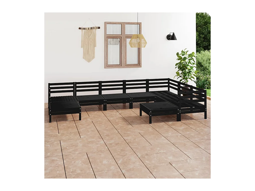 Salon de jardin 9 pièces Bois de pin massif Noir