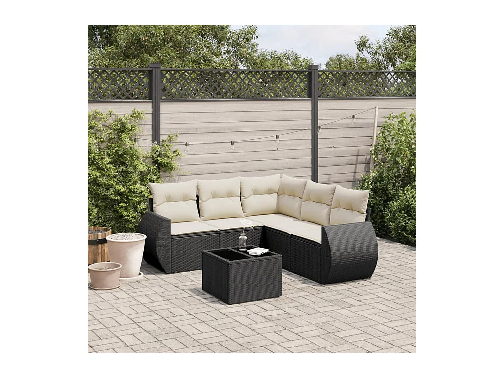 Salon de jardin 6 pièces avec coussins noir résine tressée