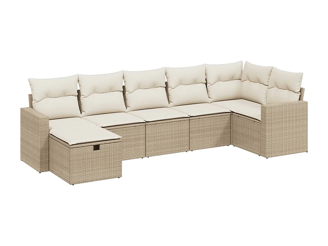 Salon de jardin avec coussins 7 pièces beige résine tressée