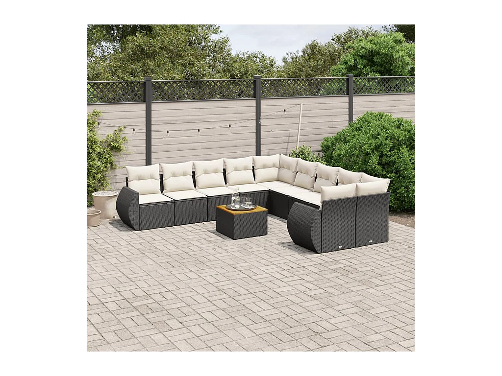 11-delige Loungeset met kussens poly rattan zwart