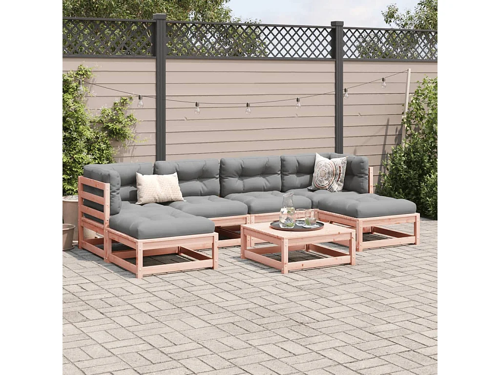 7 peças conj. sofás jardim c/ almofadões madeira abeto-de-douglas