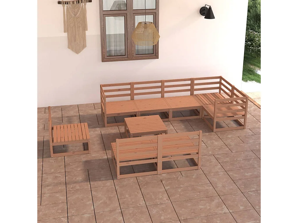 Muebles de jardín 9 piezas marrón miel madera maciza de pino