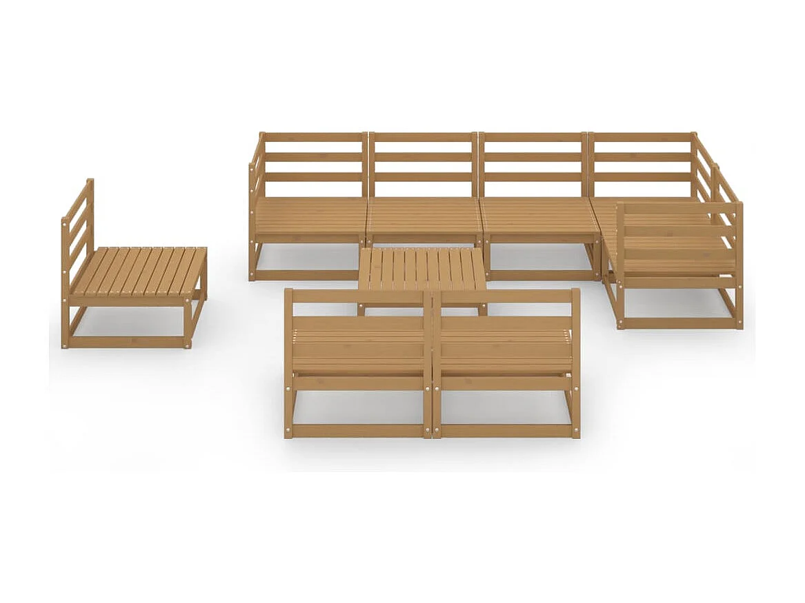 Muebles de jardín 9 piezas marrón miel madera maciza de pino