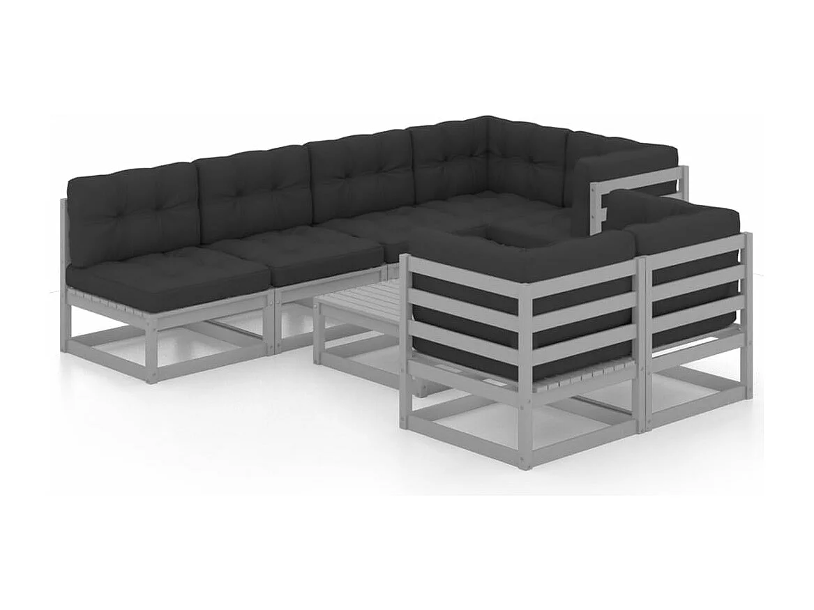 Juego de muebles de jardín 8 piezas y cojines madera pino maciza