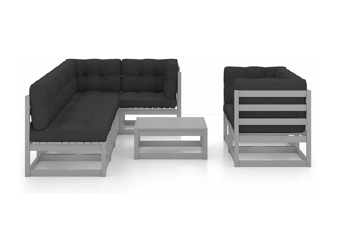 Juego de muebles de jardín 8 piezas y cojines madera pino maciza