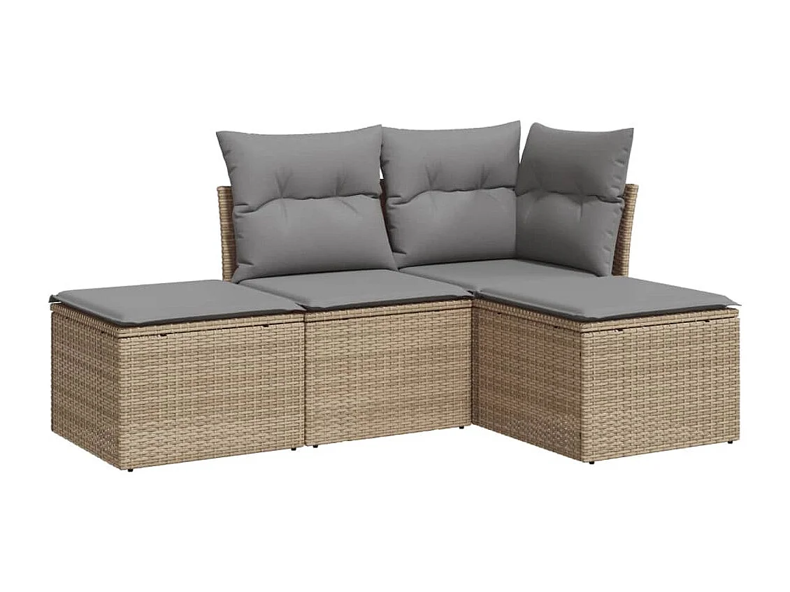 4-delige Loungeset met kussens poly rattan beige