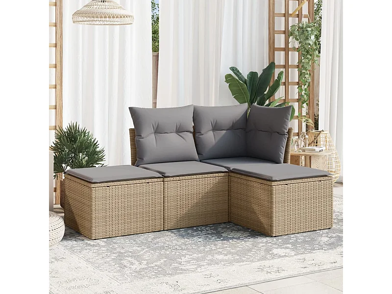 4-delige Loungeset met kussens poly rattan beige