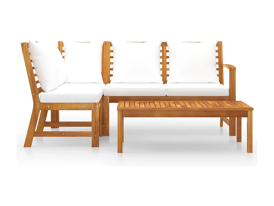 Salon de jardin 4 pièces avec coussin Crème Bois d'acacia solide