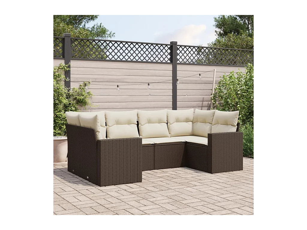 Salon de jardin avec coussins 6 pièces marron résine tressée