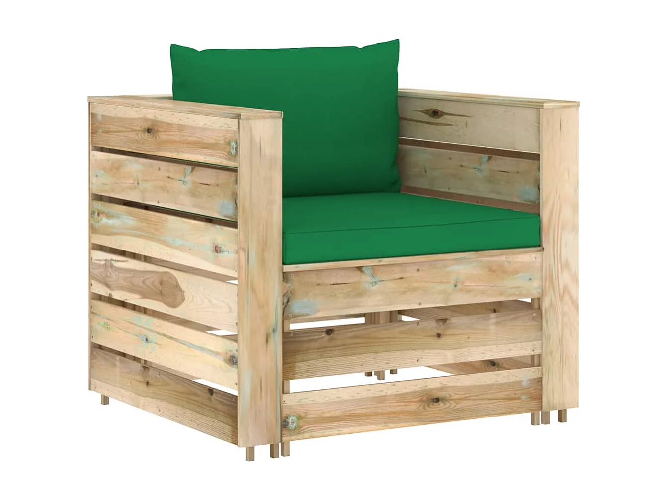 Muebles de jardín 2 piezas con cojines madera impregnada verde
