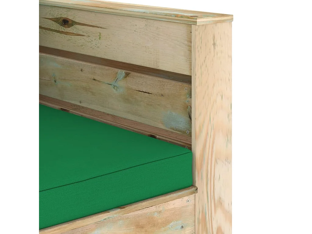 Muebles de jardín 2 piezas con cojines madera impregnada verde