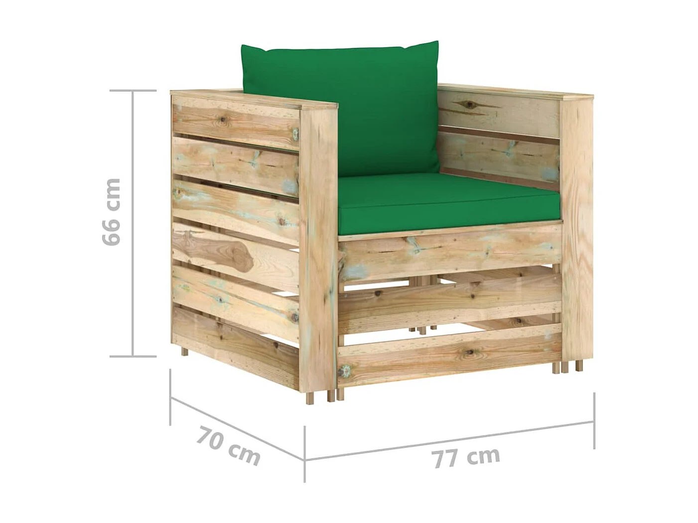 Muebles de jardín 2 piezas con cojines madera impregnada verde