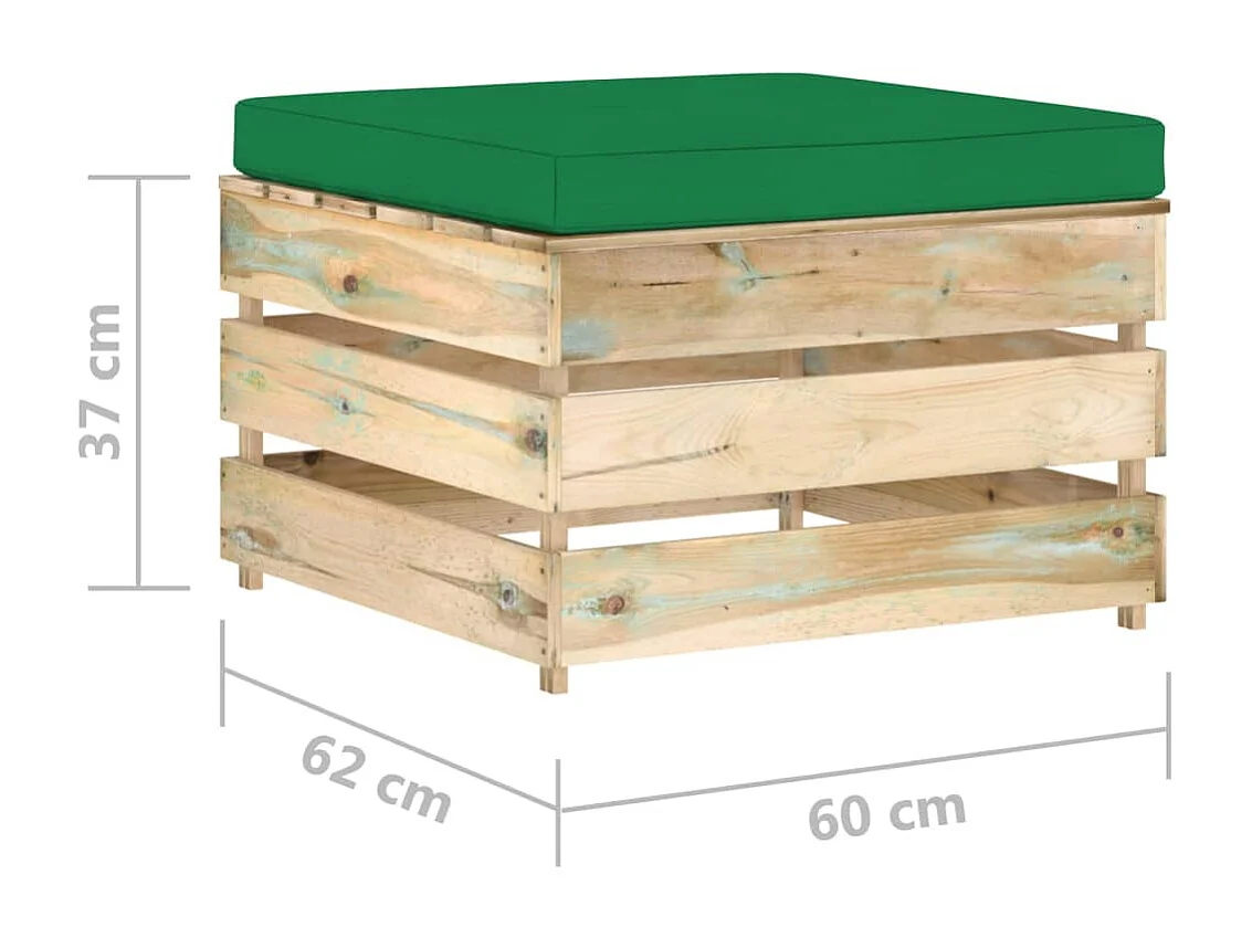 Muebles de jardín 2 piezas con cojines madera impregnada verde