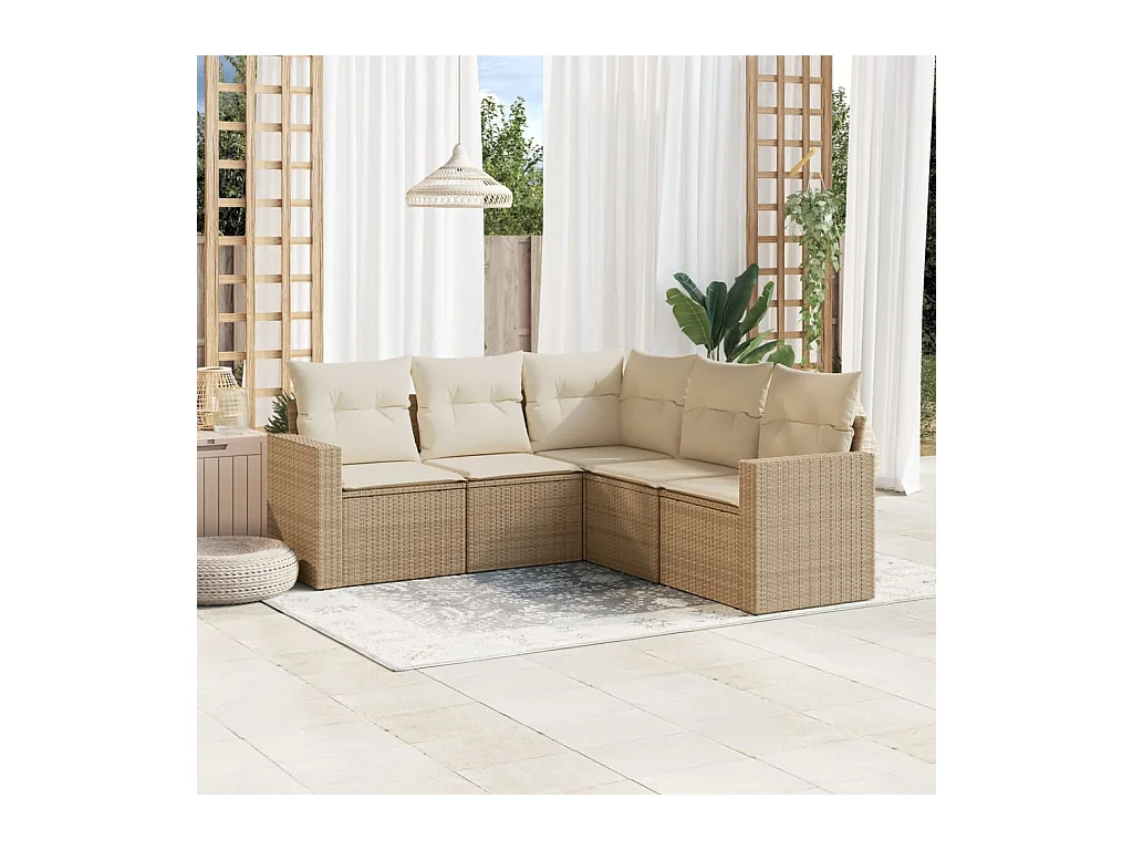 Salon de jardin avec coussins 5 pièces beige résine tressée