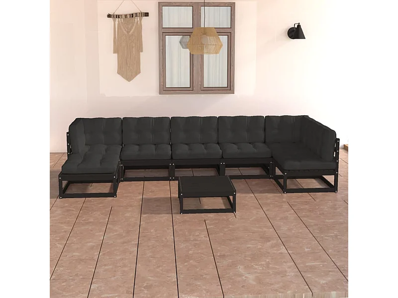 8 peças conjunto lounge de jardim c/ almofadões pinho maciço