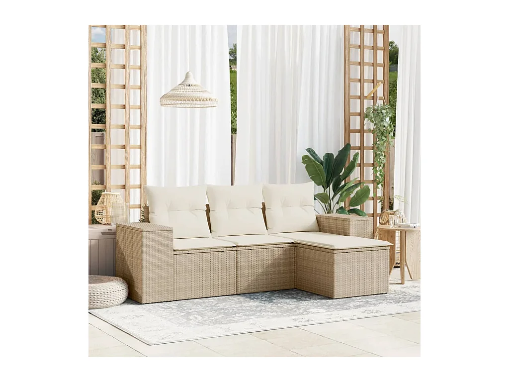 4-delige Loungeset met kussens poly rattan beige