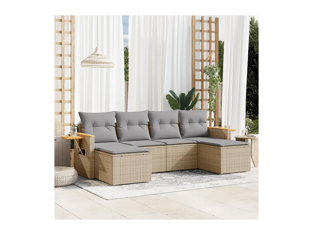 Salon de jardin avec coussins 6 pièces beige résine tressée