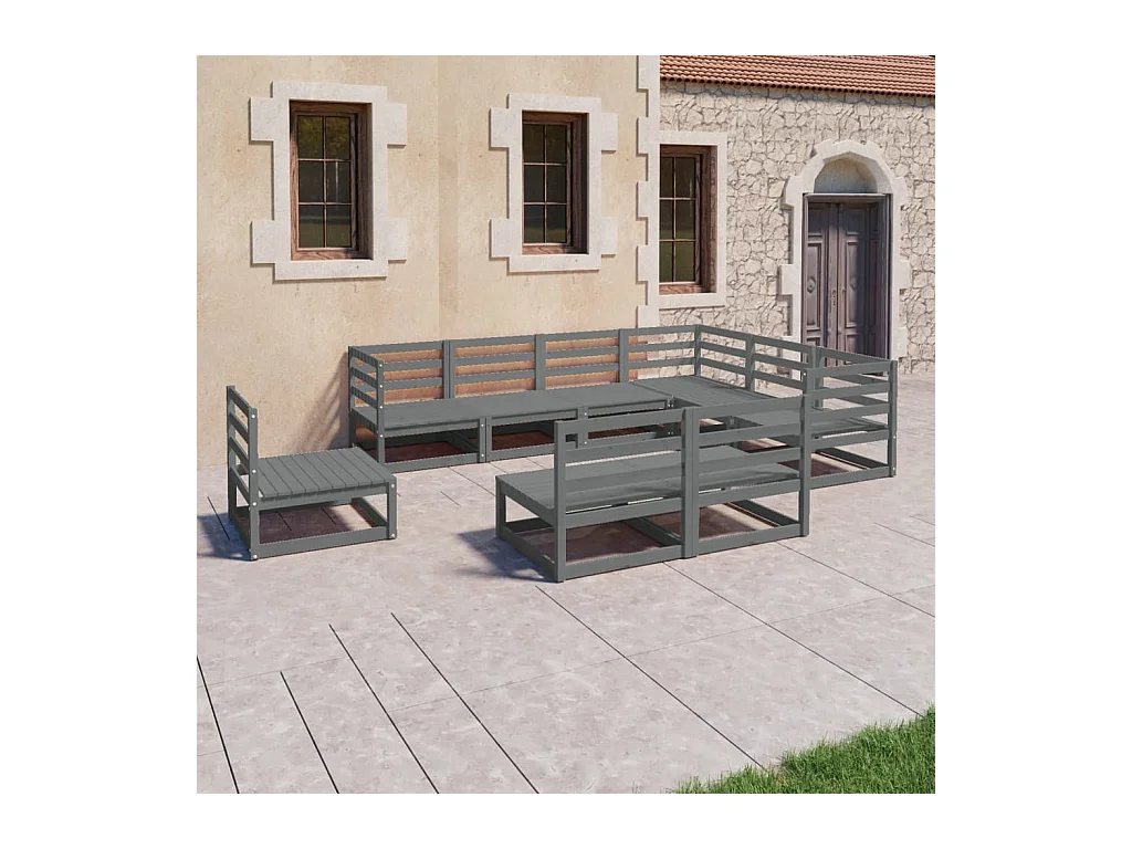 9-delige Loungeset massief grenenhout grijs