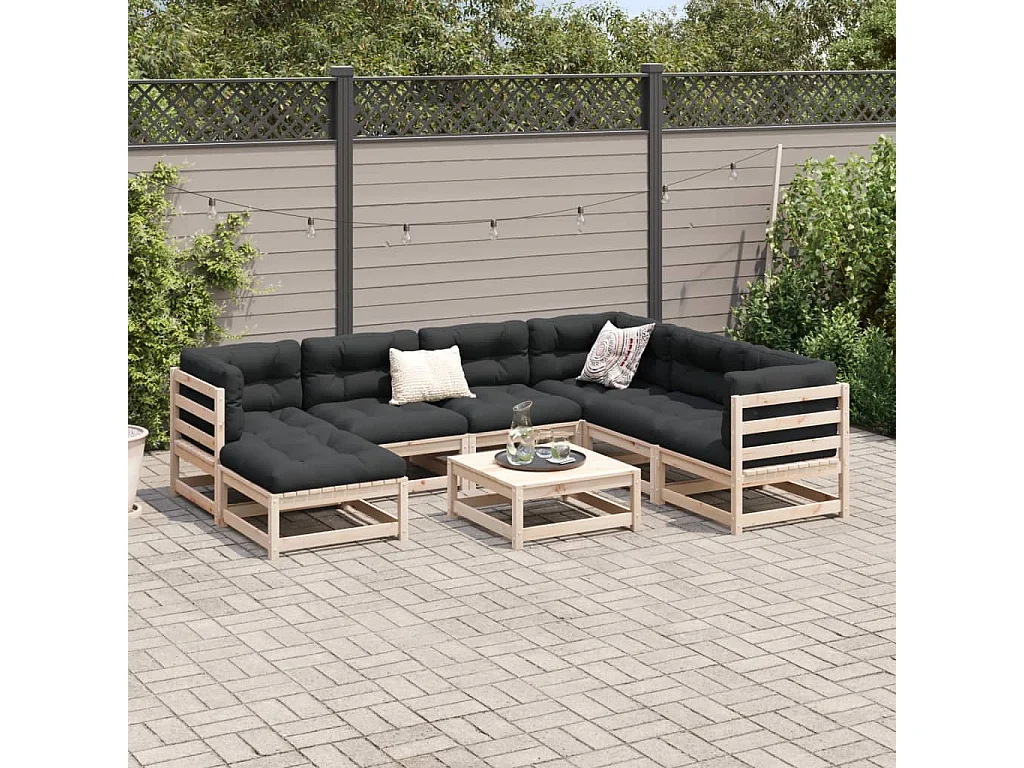 8 peças conjunto sofás de jardim com almofadões pinho maciço