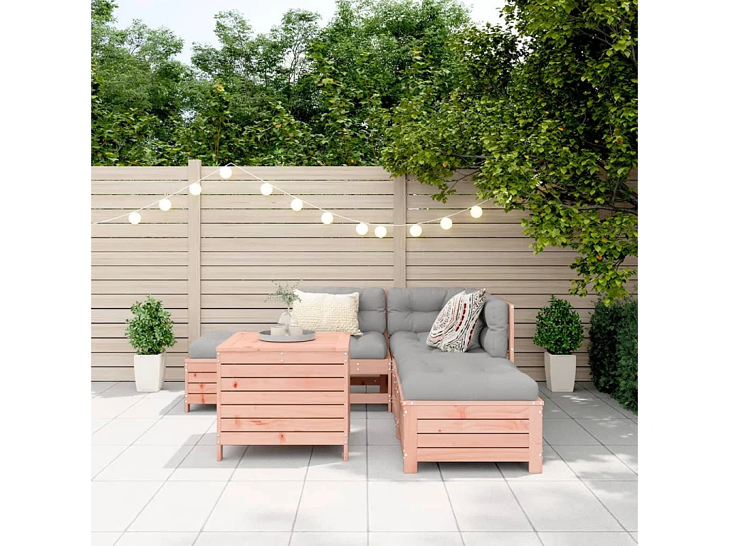 Juego de sofás de jardín 6 piezas madera maciza de abeto Douglas