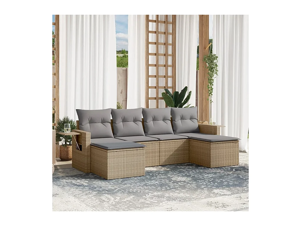 Salon de jardin avec coussins 6 pièces beige résine tressée