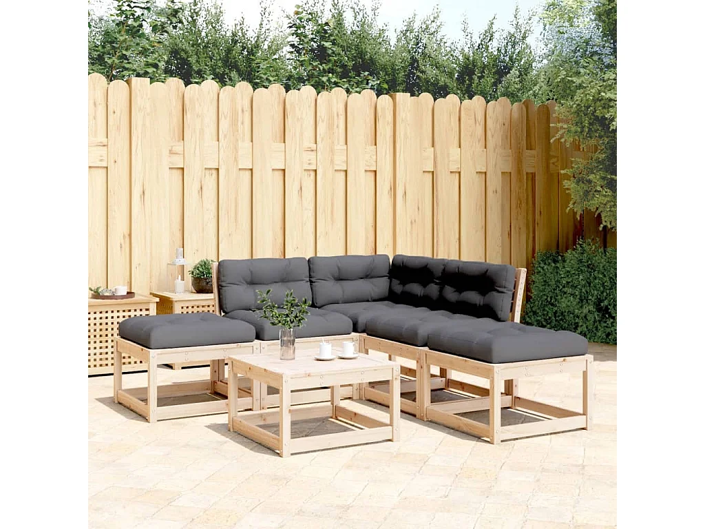 Juego de sofás de jardín 5 piezas con cojines madera maciza pino