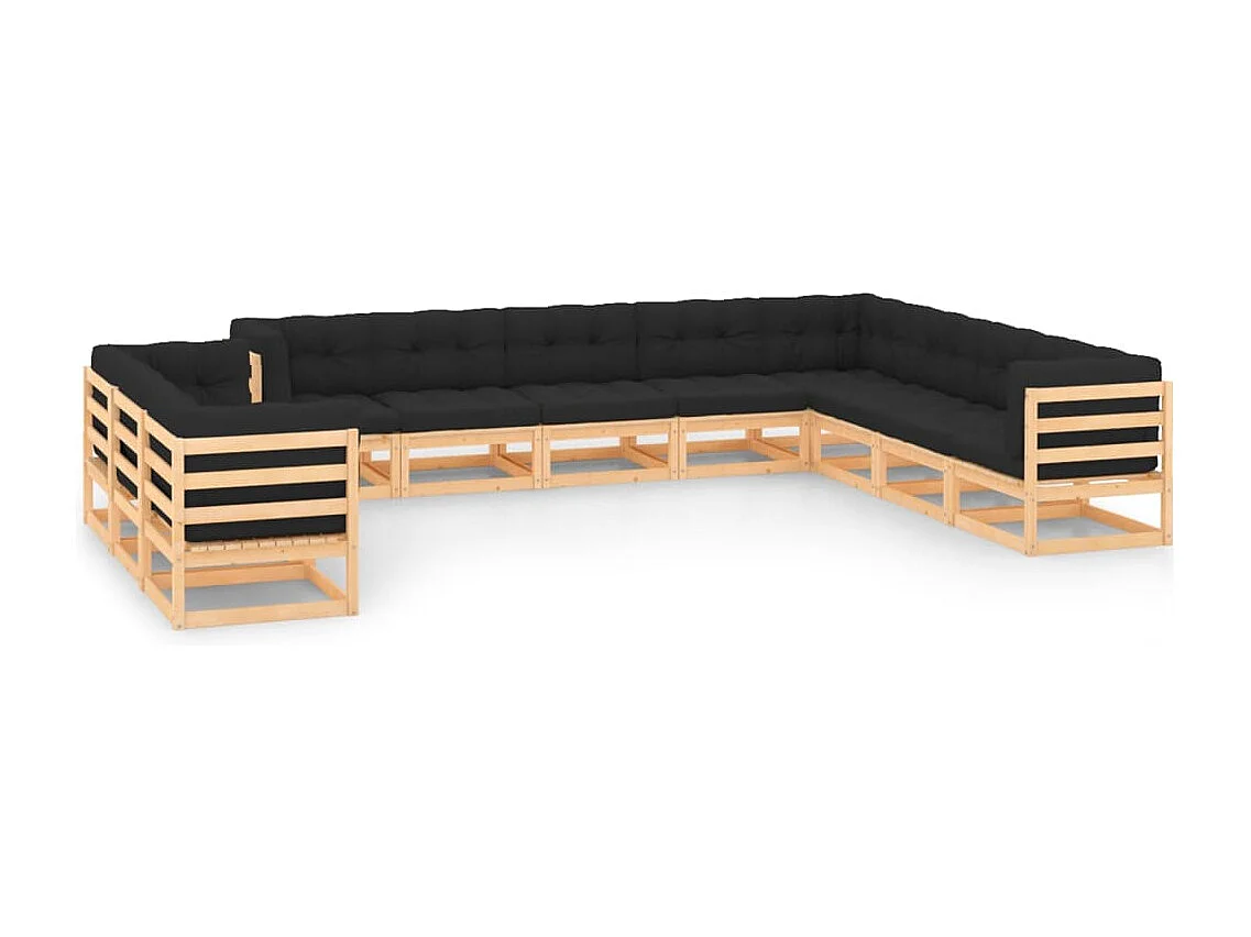 Salon de jardin 11 pièces avec coussins anthracite Pin massif