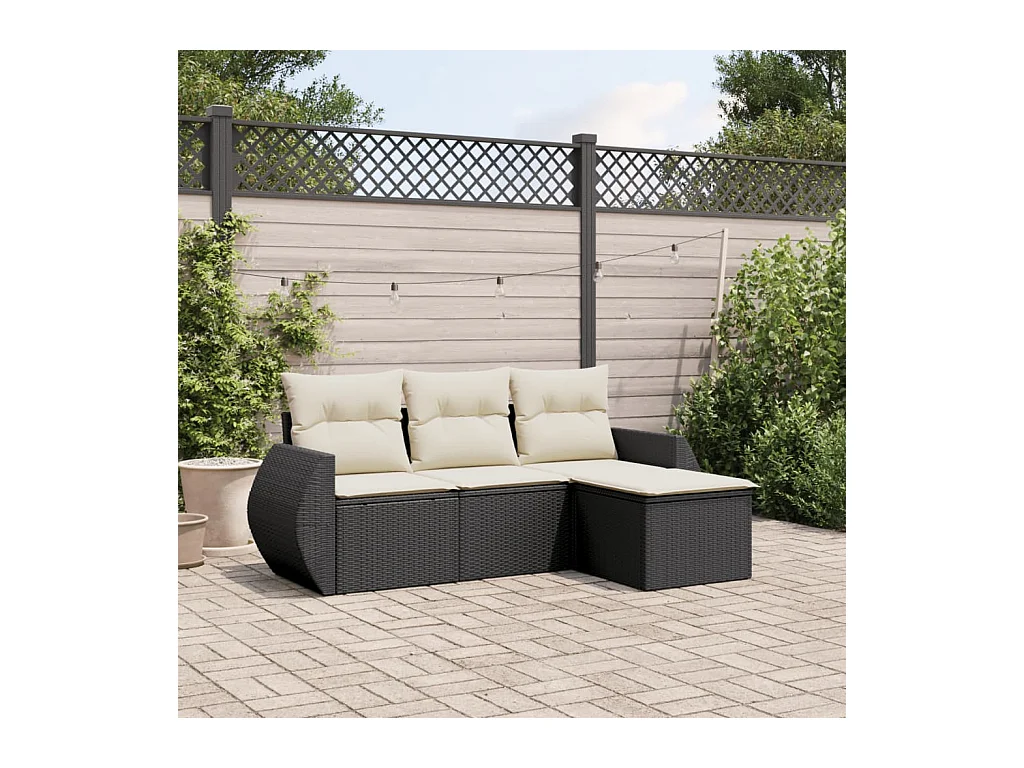 Salon de jardin 4 pièces avec coussins noir résine tressée