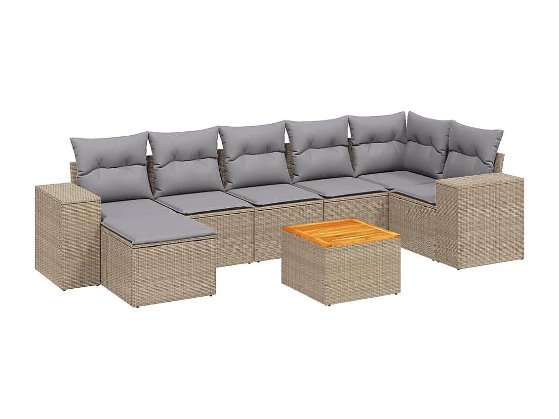 8-delige Loungeset met kussens poly rattan beige