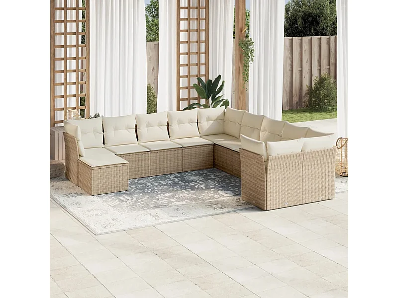 Salon de jardin 11 pièces avec coussins beige résine tressée