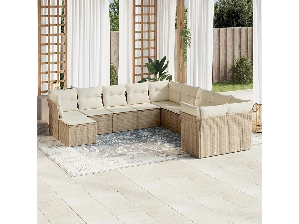Salon de jardin 11 pièces avec coussins beige résine tressée