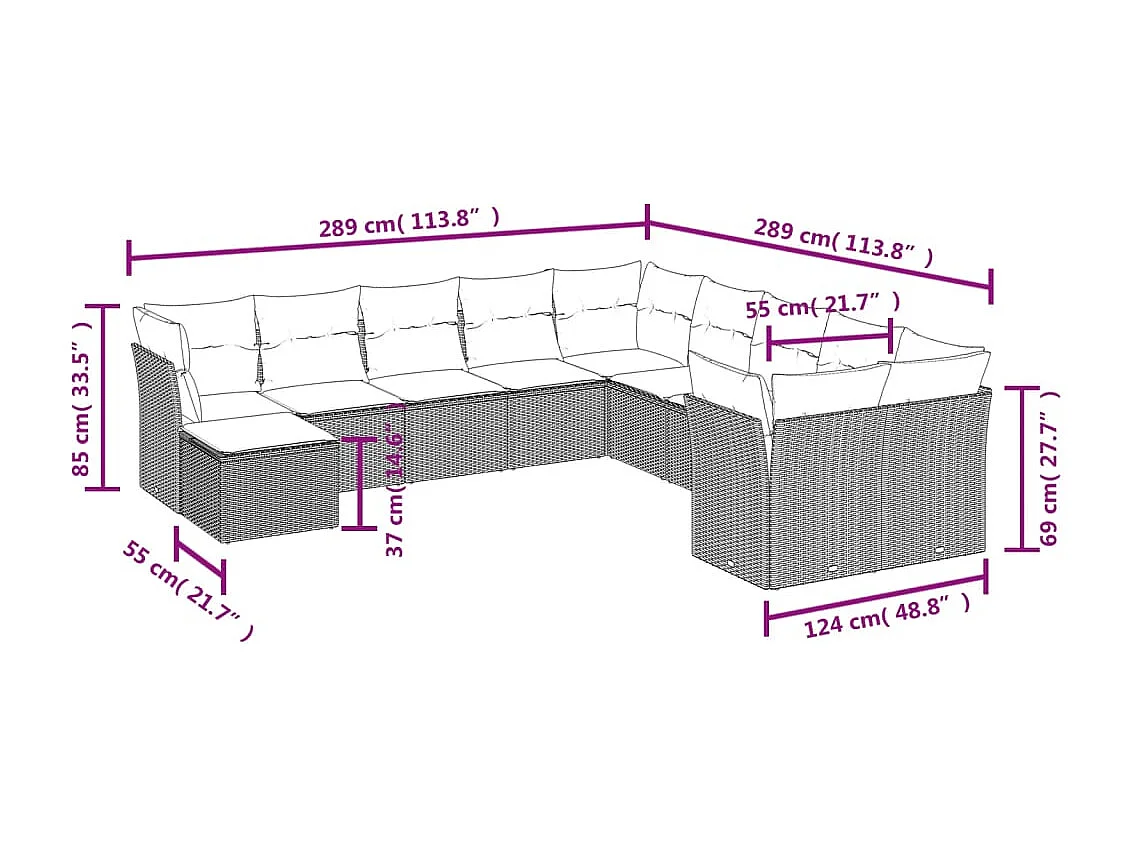 Salon de jardin 11 pièces avec coussins beige résine tressée