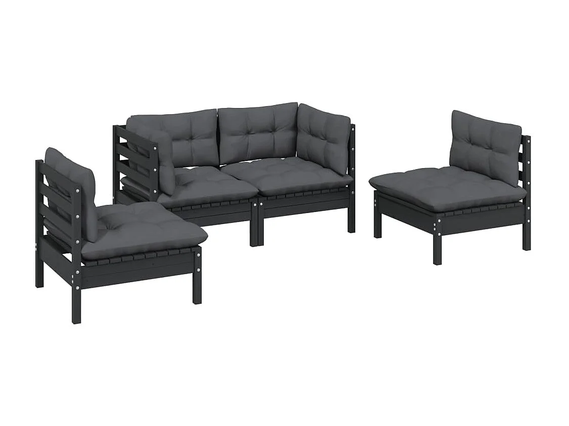 Salon de jardin 4 pièces avec coussins Bois de pin massif