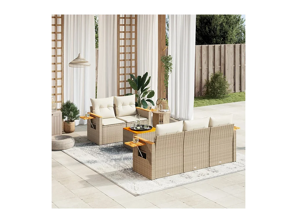 Salon de jardin avec coussins 6 pièces beige résine tressée